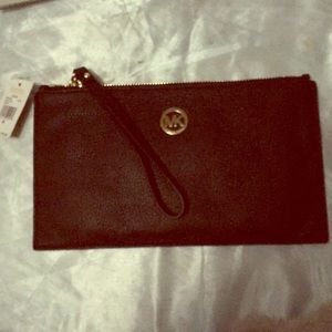 Michael Kors Black Leather wristlet NWT